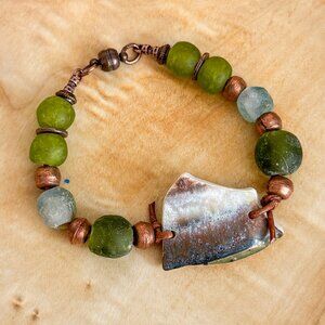 Handmade Ceramic Bracelet | Recycled Glass Beads